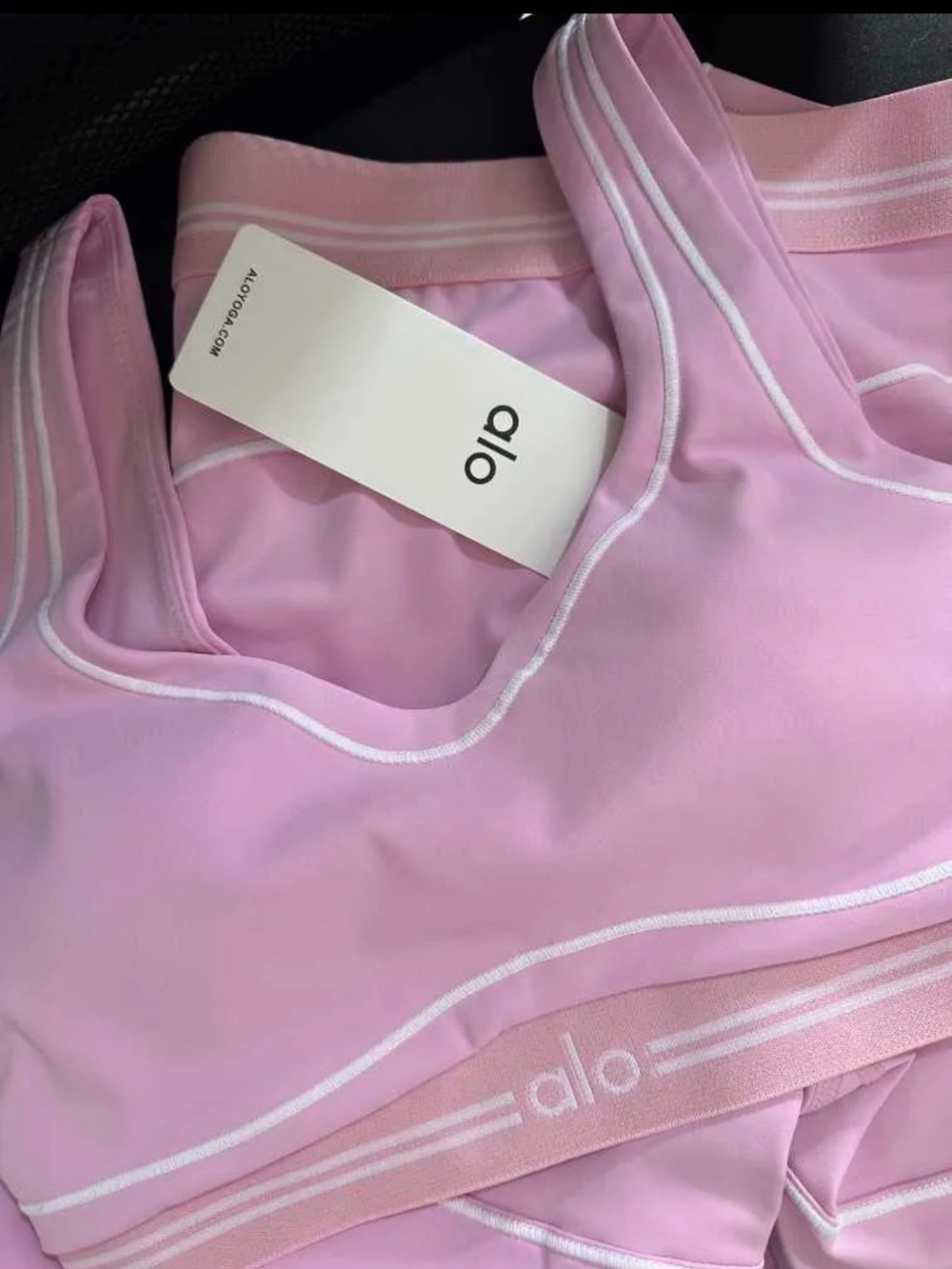 Two piece Yoga set Pink Sports Bra with Contrast White Seam